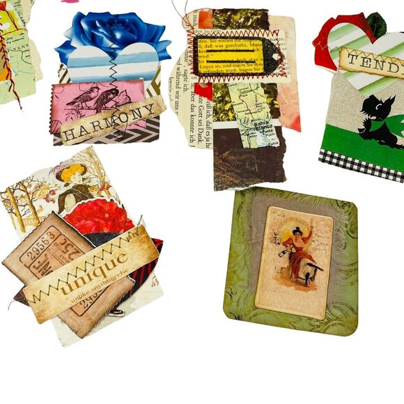Lot 10 + Pc Junk Journal Snippets Colorful Clusters Sewn Handmade Ephemera mq - Picture 7 of 7